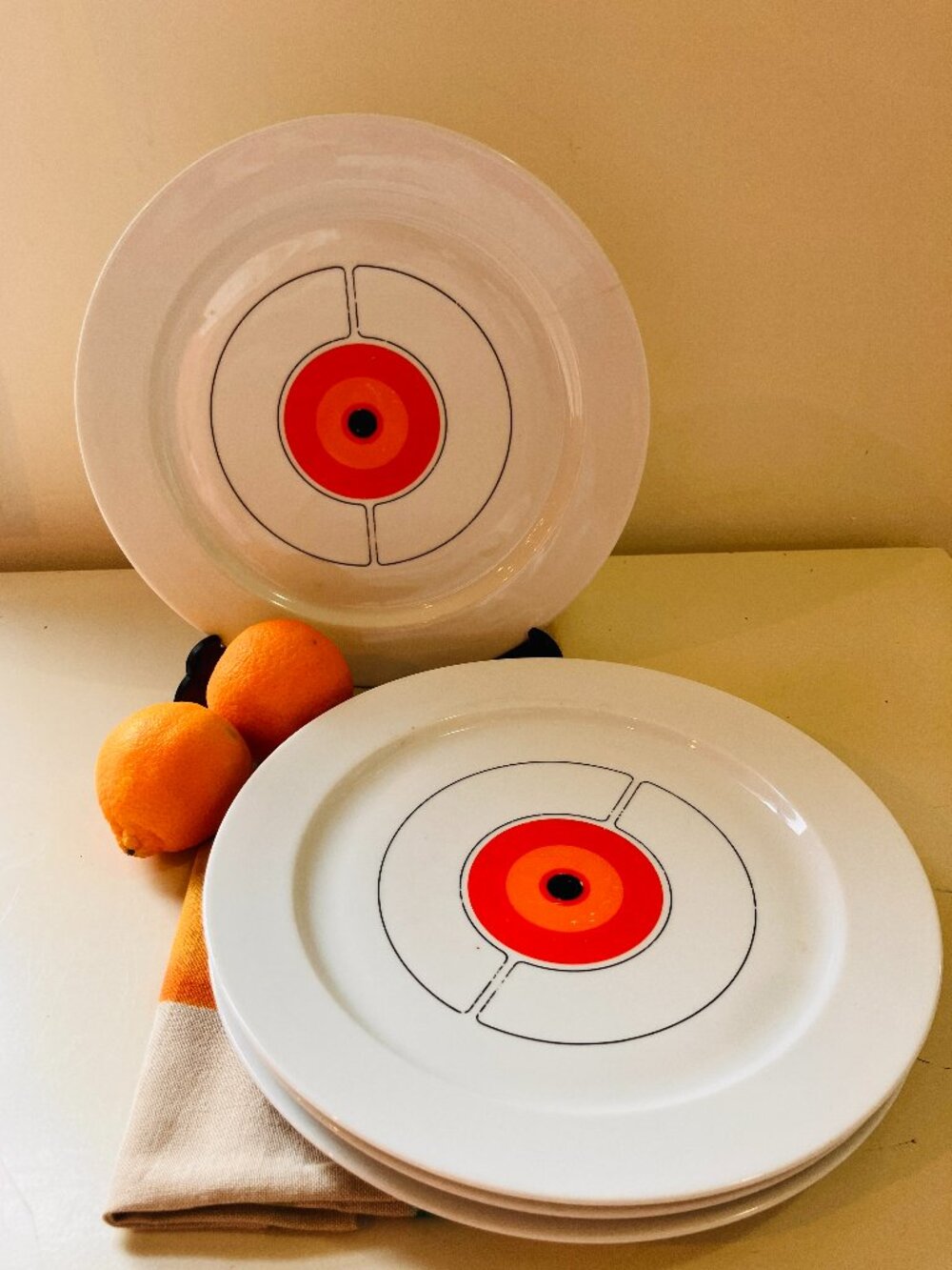 1970's Thomas Germany 'Eclipse,' Set of 4 Dinner Plates aka 'Peacock Eye.'